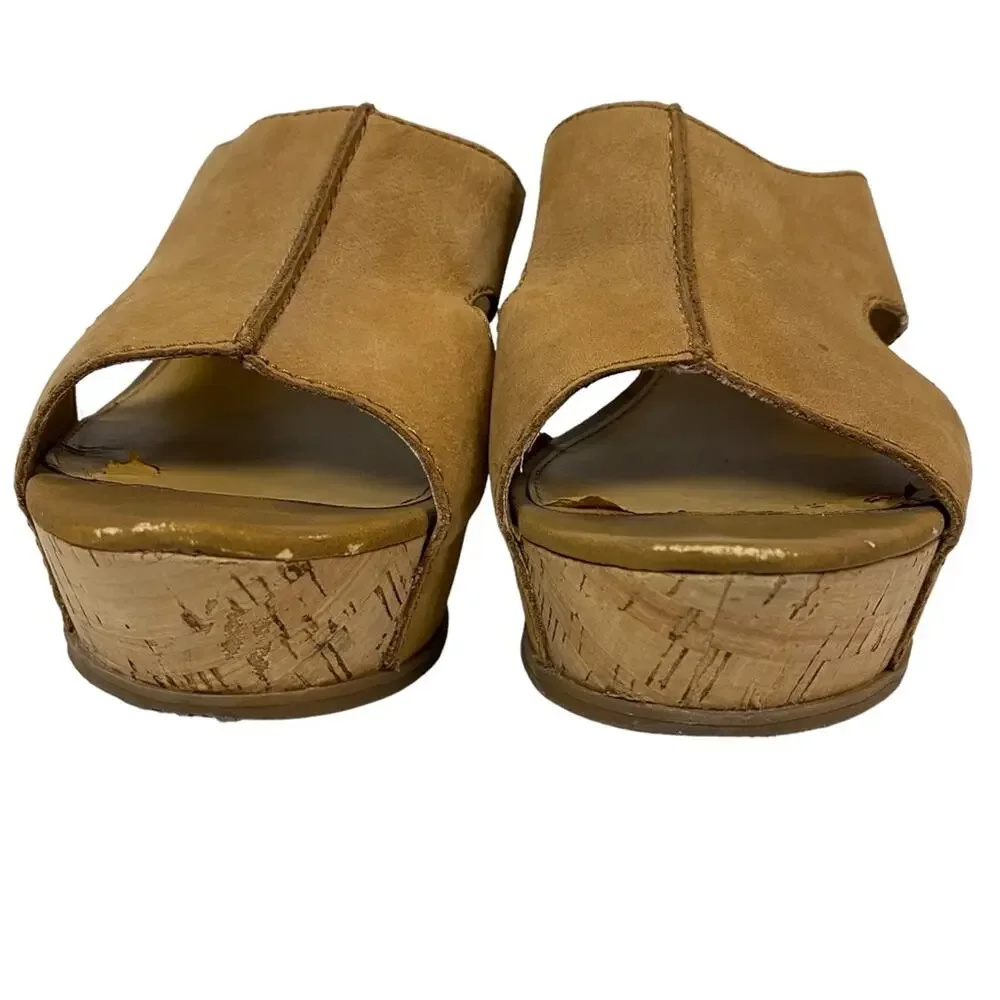 Franco Sarto Fiona Tan Leather Cork Platform Wedge Slip On Shoes Size 11